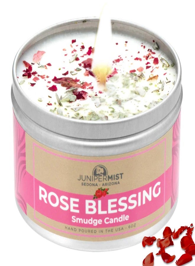 JUNIPERMIST Rose Smudge Candle (6oz) Love and Healing – Energy Cleansing Candle - Real Sage & Essential Oils – Spiritual for Protection, Meditation & Manifestation – Soy-Based - Made in The USA - Image 1